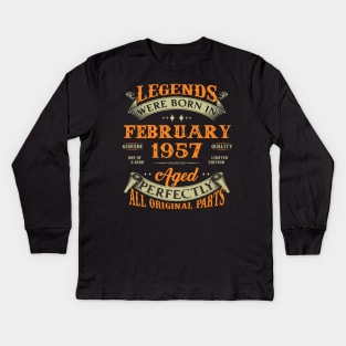 66th Birthday Gift Legends Born In February 1957 66 Years Old Kids Long Sleeve T-Shirt
